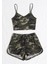 Marsilyan- Kadın Kamuflaj Desenli Askılı Crop Top ve Şortlu Gecelik Takım 3
