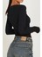 Marsilyan- Kadın Siyah Kare Yaka Dantelli Uzun Kollu Crop Top Bluz 2