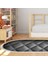 Kaymaz Dijital Mutfak & Salon Halı Trend Saçaklı Oval Geometrik E5013 Siyah 7
