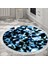 Kaymaz Dijital Mutfak & Salon Halı Yıldız Deri Saçaklı Yuvarlak Geometrik E5012 Mavi 5