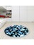 Kaymaz Dijital Mutfak & Salon Halı Yıldız Deri Saçaklı Yuvarlak Geometrik E5012 Mavi 8