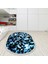 Kaymaz Dijital Mutfak & Salon Halı Yıldız Deri Saçaklı Oval Geometrik E5012 Mavi 8