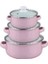 Pembe Renkli 3'lü Mini Metal Tencere Seti, Şık ve Kullanışlı Tasarım 1