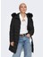Onlnewellan Quilted Hood Fur Coat O Kapüşonlu Normal Kalıp Düz Siyah Kadın Kaban 2