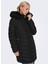 Onlnewellan Quilted Hood Fur Coat O Kapüşonlu Normal Kalıp Düz Siyah Kadın Kaban 3