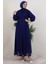 Gipe Detay Şifon Elbise Gece Mavi 2