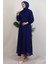 Gipe Detay Şifon Elbise Gece Mavi 4