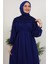 Gipe Detay Şifon Elbise Gece Mavi 5