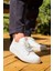 J110 Bağcıklı Ortopedik Taban Triko Erkek Spor Sneaker Ayakkabı Bt Beyaz 2