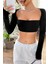 Marsilyan- Kadın Siyah Uzun Kol Göğüs ve Sırt Dekolteli Crop Top Bluz 1
