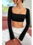 Marsilyan- Kadın Siyah Uzun Kol Göğüs ve Sırt Dekolteli Crop Top Bluz 5