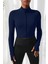 Marsilyan- Kadın Lacivert Uzun Kol Fermuarlı Parmak Geçme Detaylı Dik Yaka Crop Top Bluz 4