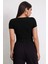 Marsilyan- Kadın Siyah Yuvarlak Yaka Yarım Kol Crop Top Bluz 2