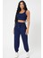 Marsilyan- Kadın Lacivert Kaşkorse Cepli Jogger Eşofman Altı ve Crop Top Bluz 1