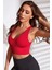 Marsilyan- Kadın Kırmızı Derin Göğüs Dekolteli Şık Crop Top Bluz 2