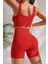 Marsilyan- Kadın Kırmızı Kalın Askılı Yüksek Bel Şortlu Gecelik Takımı 2