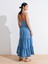 90570 Boyundan Bağlamalı Uzun Denim Elbise-Mavi 2