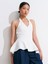 10785 Halter V Yaka Peplum Triko Bluz-Beyaz 1