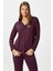 Kadın Secret Extra Soft Lacivert Bordo Çizgili Pijama Takımı 5