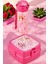 Pembe 4 Bölmeli 2 Katlı Kare Beslenme Kutusu ve 500 cc Pipetli Matara 1