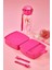 Pembe 4 Bölmeli 2 Katlı Kare Beslenme Kutusu ve 500 cc Pipetli Matara 3