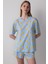 Açık Mavi Cuteness Bisiklet Yaka Kısa Kollu Şortlu Pijama Takımı 1