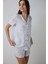 Açık Gri Roses Gömlek Yakalı Kısa Kollu Şortlu Pijama Takımı 1