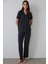 Siyah Çizgili Gömlek Yaka Kısa Kollu Pijama Takımı 1