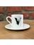 V Harfli Çiçekli Yapraklı Şık Kahve Fincanı, Özel Tasarım, Beyaz Renk. 5