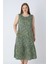 Yeşil Desenli Askılı Düğmeli Cepli Pamuklu Kadın Büyük Beden Elbise 1