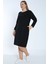 Kadın Siyah Büyük Beden Uzun Kollu Taş Detaylı Cepli Pamuklu Elbise 2