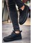 J159 Saturn Ortopedik Taban Günlük Cilt Erkek Sneaker Spor Ayakkabı Cst Siyah 3