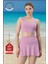 Kadın Alt-Üst Takım Şort & Sabit Pedli Üst Crop Denizde Havuzda Sporda Swimsuit Lila Takım 3107 5