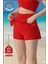 Kadın Alt-Üst Takım Şort & Sabit Pedli Üst Crop Deniz Havuz Sporda Swimsuit Kırmızı Takım 3107 5
