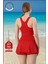 Kadın Alt-Üst Takım Şort & Sabit Pedli Üst Crop Deniz Havuz Sporda Swimsuit Kırmızı Takım 3107 6