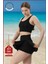 Kadın Siyah Alt-Üst Takım Şort & Sabit Pedli Üst Crop Denizde Havuzda Sporda Swimsuit TAKIM33107 1
