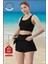 Kadın Siyah Alt-Üst Takım Şort & Sabit Pedli Üst Crop Denizde Havuzda Sporda Swimsuit TAKIM33107 2