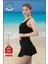 Kadın Siyah Alt-Üst Takım Şort & Sabit Pedli Üst Crop Denizde Havuzda Sporda Swimsuit TAKIM33107 5