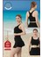 Kadın Siyah Alt-Üst Takım Şort & Sabit Pedli Üst Crop Denizde Havuzda Sporda Swimsuit TAKIM33107 6