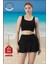 Kadın Siyah Alt-Üst Takım Şort & Sabit Pedli Üst Crop Denizde Havuzda Sporda Swimsuit TAKIM33107 7