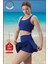 Kadın Alt-Üst Takım Şort & Sabit Pedli Üst Crop Denizde Havuzda Sporda Swimsuit Mavi Takım 3107 1