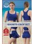 Kadın Alt-Üst Takım Şort & Sabit Pedli Üst Crop Denizde Havuzda Sporda Swimsuit Mavi Takım 3107 8