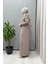 Yanları Düğmeli Cupro Elbise Mink T25Y-4052 4