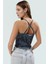 Çiçekli Desenli Fitted Vücuda Oturan Askılı Crop Bluz Örme Tül Kumaş Özenle Seçilmiş 2