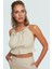 Yazlık Plaj Bluz Crop Keten Karışımı Bisiklet Yaka Regular Kalıp Şık Görünüm Uzun Ömürlü 1