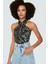 Young Koleksiyon Örme Bluz Boyundan Bağlamalı Crop Zebra Desen Polyester Elastan 1