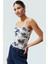 Çiçekli Crop Bluz Polyester Örme Kumaş Kalp Yaka Ince Askılı Yazlık Zarifane Tasarım 1