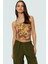 Çiçekli Desenli Fitted Vücuda Oturan Askılı Crop Bluz Örme Tül Kumaş Özenle Seçilmiş 2