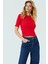 Pamuklu Polyester Elastan Karışımlı Fitted Bluz Bisiklet Yaka Kısa Kollu Yıkamalı 2