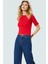 Pamuklu Polyester Elastan Karışımlı Fitted Bluz Bisiklet Yaka Kısa Kollu Yıkamalı 3